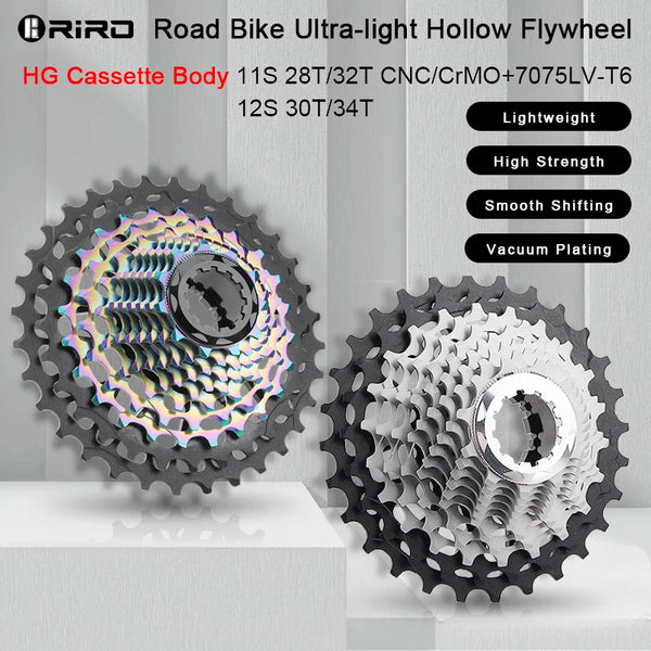 RIRO Road Bike Ultra-light Freewheel 11/12S-28-34T Bicycle CNC Vacuum Plating HG Cassette Hollow Flywheel 11/12V Speed  Sprocket